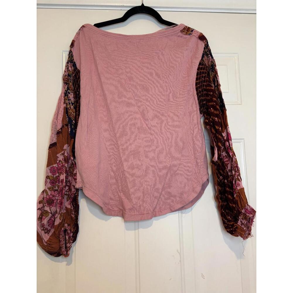 Free People oversized XS pink floral boho hippie ong sleeve shirt 1908 new no tg - Picture 2 of 2